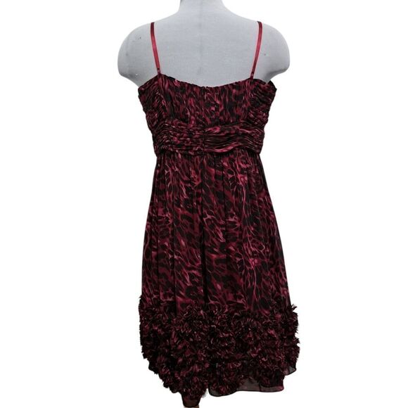 Oleg Cassini Floral Print Chiffon Knee Length Burgundy/Black Size 14 - Picture 3 of 16